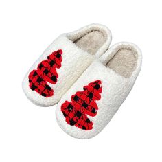 Red Plaid Christmas Tree, Red Plaid Christmas, Holiday Slippers, Pink Cowgirl Boots, Buffalo Plaid Christmas Tree, Christmas Slippers, Plaid Christmas Tree, Cozy Lounge, Soft Slippers