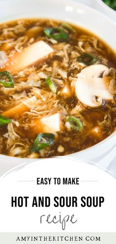 a bowl of hot and sour soup with text overlay