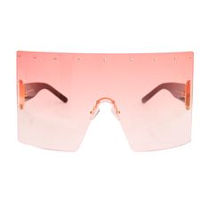 Pink Tint Oversized Flat Top Square Rimless Shield Sunglasses Featuring Stud Detailing. Lens Material: PC. Width: 8 inches. Length: 3.85 inches. UV400 Go Pink, Bridal Gloves, Pink Flats, Head Chain, Straw Handbags, Fall Scarves, Shield Sunglasses, Scarf Poncho, Beaded Cuff