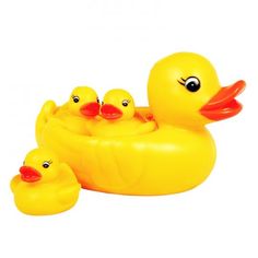 three yellow rubber ducks with red beaks