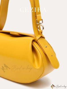 Bird in Bag - Designer Fashion Multifunctional Novelty Top-Handle Bag for Women with Long Strap and Crossbody Shoulder Strap Yellow Office Bag With Detachable Handle, Office Yellow Shoulder Bag With Detachable Handle, Yellow Flap Bag With Detachable Strap For Daily Use, Daily Use Shoulder Bag With Fold Over Clasp, Everyday Gold Bags With Fold Over Clasp, Vegan Leather Handbag, Novelty Bags, Womens Designer Fashion, Bird In Bag