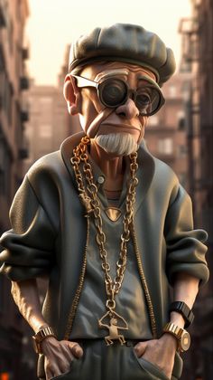 an old man with glasses and a chain around his neck