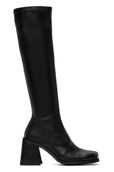 Justine Clenquet: Black Eddie Boots | SSENSE Slouch Socks, Outfit Plan, Leather Block Heels, Black Square, Leather Boots, Block Heels, Black Leather, Women Wear, Boots