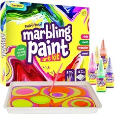 marbling paint art kit with markers and watercolors for kids to use in crafts