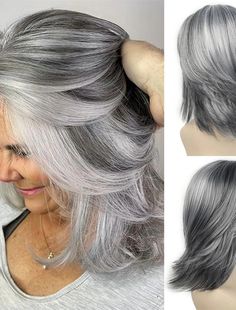 Layered Gray Wigs for White Women Short Silver Mixed Grey Wigs with Dark Roots Synthetic Hair Layered Bob Wigs Natural Looking 2024 - $20.99 Short Shaggy Hair, Silver Wig, Gray Wigs, Grey Hair Wig, Silver Wigs, Gray Hairstyles, Layered Wig, Shaggy Hair, Curly Bob Wigs