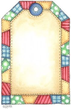 a drawing of a blank tag with colorful ribbons and polka dot trimmings on it