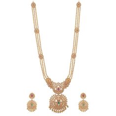 Binal Antique Long Necklace Set | Indian Long Necklace Online - Tarinika White Stone Necklace Indian Gold, Antique Long Necklace, Gold Jwellary, Indian Long Necklace, South Indian Temple, Indian Jewelry Set, Earring Indian, Long Necklace Set