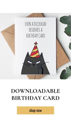 a birthday card with a black cat wearing a party hat