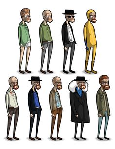 an image of cartoon characters with different facial expressions on their faces and body parts, all dressed in suits and hats