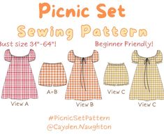 the sewing pattern for this girls'dress is easy to sew and has three different variations