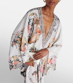 Find CAMILLA Embellished Floral Silk Crêpe Kaftan on Editorialist. Material: 100% silk. Care instructions: dry clean. Made in China. Designer color name: De Haar Memoirs. Bohemian Embellished Silk Kaftan, Spring Kaftan With Embellished Kimono Sleeves, Spring Embellished Kaftan With Kimono Sleeves, Silk Bohemian Kaftan For Wedding, Bohemian Silk Kaftan For Wedding, Silk Kaftan With Floral Print And V-neck, Silk Kaftan With Floral Embroidery And Long Sleeves, Spring Silk Kaftan With Floral Embroidery, Silk Kaftan With Floral Embroidery For Spring