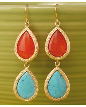 Spring color: double teardrop earrings in ocean and coral {Such cute, affordable items. I want to buy this whole store!} Ocean Coral, Accesories Jewelry, Pretty Bags, Spring Colors, Cowgirl Boots, Teardrop Earrings