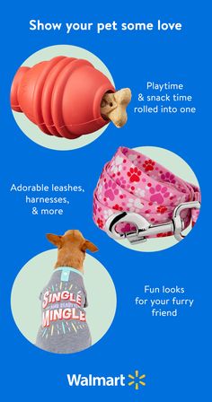 an advertisement for walmart's pet products with dogs in their vests and the words, show your pet some love