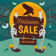 a halloween sale sign with an eagle on it