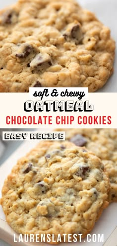 chewy oatmeal chocolate chip cookies with text overlay