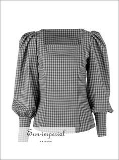 Sun-imperial - flounce sleeve gingham blouse – SUN-IMPERIAL Satin Blouse Outfit, Professional Blouses, Gingham Blouse, Blouses Women, Flounce Sleeve, 2020 Fashion, How To Measure, Blouse Outfit, Plaid Tops