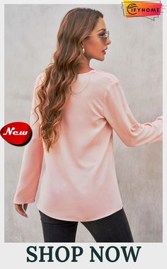 Pink Lace V Neck 3/4 Sleeves Blouse Pink Half Sleeve Blouse For Fall, Pink 3/4 Sleeve Top For Work, Solid Color Fall Blouse With 3/4 Sleeves, Pink Lace Blouse, Sleeves Blouse, Pink Style, Lace Blouse, Pink Lace, Lace Tops