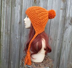 Slouchy Beanie Knit Hat Easy Knitting Patterns For Hats | Etsy Orange Beanie, Crochet 101, Beanie Hat Pattern, Orange Hat, Mens Beanie Hats, Flap Hat, Womens Hats, Chunky Knit Hat, Ear Flap Hats