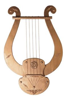 a wooden instrument with two strings attached to it