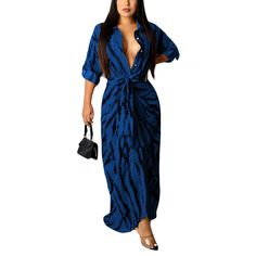 Blue Digital Print Pleated Tie Waist Shirt Maxi Dress Blue Shirt Dress For Beach, Blue Casual Maxi Shirt Dress, Blue Casual Maxi Length Shirt Dress, Blue Maxi Length Shirt Dress For Day Out, Blue Short Sleeve Shirt Dress For Fall, Casual Button-up Maxi Dress For Party, Casual Blue Shirt Dress For Party, Blue Button-up Maxi Dress, Blue Summer Shirt Dress For Party