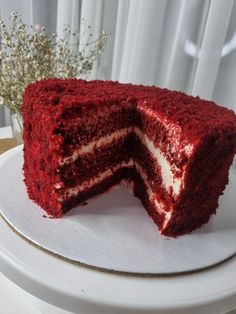 a red velvet cake on a white plate