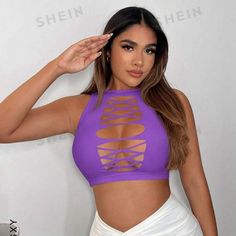 Shein Crop Top Size Large Purple Club Tops For Summer, Purple Summer Tops For Club, Purple Summer Club Tops, Spring Club Tops With Cutout Detail, Tops Shein, Shein Tops, Color Purple, Short Hair, Short Hair Styles