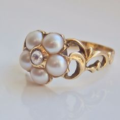 Pearl Filigree Ring, Engagement Pearl Ring, Georgian Ring Engagement, Vintage Ring Engagement, Gold And Pearl Ring, Vintage Pearl Engagement Ring, Wedding Rings With Pearls, Bridgerton Ring, 1800 Accessories