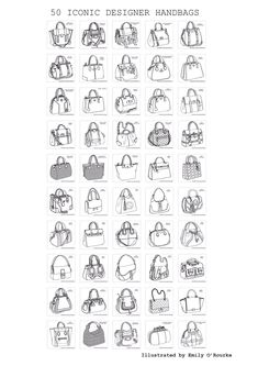 Purse Sketch Design, Hand Bags Designer Drawing, Iconic Handbags Designer Bags, Handbag Sketch Design, Purse Design Drawing, Handbags Sketches, Purse Reference