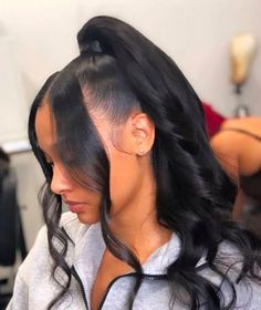 Side Bangs with Ponytail Concert Hairstyle, Baddie Hair, Classy Hair, Black Ponytail, High Ponytail Hairstyles, Weave Ponytail, Birthday Hairstyles