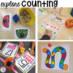 four different activities for children to do with their numbers and countings on the table