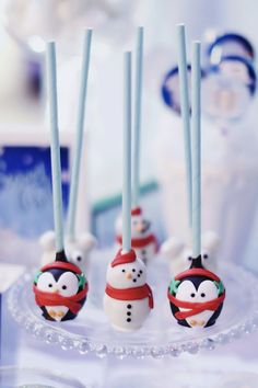 Don't miss this adorable winter wonderland party! The cake pops look too good to eat! See more party ideas and share yours at CatchMyParty.com