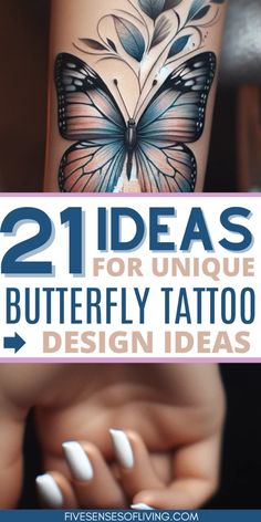 a woman's legs with butterflies on them and the words, 21 ideas for unique butterfly