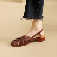 New 2023 Summer Sandals Shoes for Women Round Toe Low Heel Sandals French Vintage Roman Shoes Women Sandals Zapatos Mujer Shoes Roman Shoes, Roman Fashion, Low Heel Sandals, Womens Summer Shoes, New 2023, Leather Shoes Woman, Women Sandals, Summer Sandals, Women's Summer Fashion