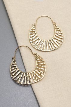 Anchor your wardrobe with this stylish modern crescent drop earrings. These polished hoop earrings are crafted in luxe and beautifully handmade and will go great with summer puff dress or jeans. DIMENSION length: 2"width: 1.75" earring back: hingedmetal finish: Gold Platingproduct: Lead & Nickel Compliantanti-tarnish: Double E-coating Twisted Sister, Puff Dress, Wall Accessories, Earring Backs, Crescent, Gold Plate, Hoop Earrings, Twist, Drop Earrings