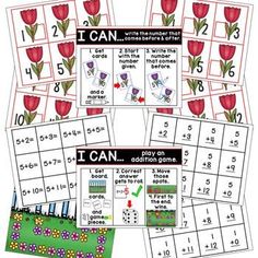 four different flowers and numbers to be used in the game i can, which includes two rows