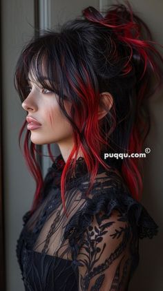 Black Hair With Red Highlights, Edgy Vibes, Black Red Hair, Red Ombre Hair, Peekaboo Hair, Chace Crawford, January 2025, Mexican Women