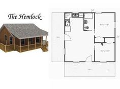 the hemlock floor plan is shown in two different colors and features an attached loft