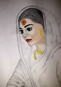 a drawing of a woman wearing a veil