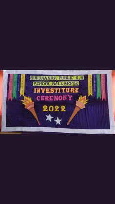 a banner with two arrows and stars on it