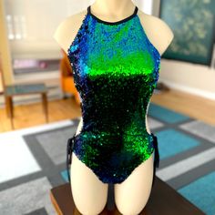 Gorgeous Blue/ Green Sequins Monokini, Like New, Never Worn, Competition Swimwear, Swimwear, Pageant Swimsuit, Your Swimsuit Pageant Swimsuit, Festival Outfits Rave, Competition Swimwear, Outfits Rave, Monokini Swimsuits, Green Sequins, Rave Outfits, Monokini, Festival Outfits