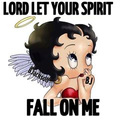 an angel with wings saying lord let your spirit fall on me, and the words above it