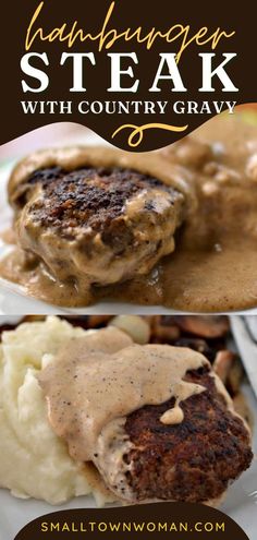 HAMBURGER STEAK WITH COUNTRY GRAVY, weeknight dinner recipes, comfort food Quick Dinner Ideas Hamburger Meat, Hamburger Easy Recipes, Winter Dinner Ideas Ground Beef, Family Dinner Ideas Ground Beef, Dinner Recipes With Hamburger, Hamburger Meat Dinner Ideas, Hamburger Dinner Recipes, Cheap Easy Meals For Two, Easy Hamburger Recipes