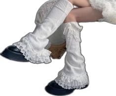 White Legwear For Fall, White Fitted Legwear For Fall, Elegant White Winter Legwear, Elegant White Legwear For Winter, Feminine White Legwear For Spring, Elegant White Legwear For Spring, White Lace Leg Warmers, Lace Leg Warmers, Gothic Harajuku