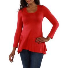 This tunic top from 24/7 Comfort Apparel featuring long sleeves is sure to captivate the attention of everyone. The variety of solid colored fabrics with a square neckline allow for easy accessorizing for any event throughout the year. The piece can be added to with bold jewelry or left as is for a multitude of looks with its flared bottom, making it a necessary piece in any wardrobe. Gender: female. Age Group: adult. Bold Jewelry, Print Tunic, Long Sleeve Tunic, How To Look Classy, Casual Blouse, Square Neckline, Tunic Top, Online Womens Clothing, Gender Female