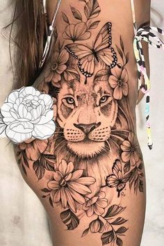 Fashion: #fashion, #style, #outfitinspiration, #beauty Lion Tattoo On Thigh, Thigh Piece Tattoos, Font Tato, Lioness Tattoo, Hip Thigh Tattoos, Hip Tattoos Women, Tattoos Geometric, Leg Tattoos Women, Side Tattoos