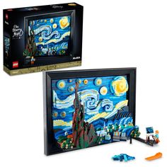 two legos are shown in front of a box with the same painting on it