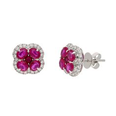 Natural Ruby Diamond Stud Earring 18K White Gold Minimalist Earrings For Women | Diamond Ruby Halo Earrings | July Birthstone Earring Gift STONE DETAILS : ❋ Stone : Real Ruby & Diamond   ❋ Stone Size : 3x4 MM Approx. (± 0.20 MM) ❋ Stone Shape : Oval Cut ❋ Stone Color : As Shown In Picture ❋ Stone Weight : 2.49 Cts. Approx. ❋ Stone Type : Natural ❋ Diamond Weight : 0.54 Cts. Approx. ❋ Diamond Shape : Round Cut ❋ Diamond Quality : FG-SI ❋  Diamond Type : Natural METAL DETAILS : ❋ Metal Purity : So Classic Ruby Earrings With Halo Design, Classic Ruby Halo Earrings, Classic Ruby Halo Design Earrings, Ruby Earrings With Prong Setting, White Gold Earrings With Jewels, Ruby Gemstone Earrings In White Gold, White Gold Ruby Gemstone Earrings, White Gold Ruby Earrings With Halo Design, Ruby Round Earrings In White Gold