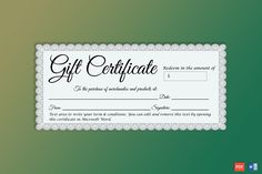 a gift certificate on a green background