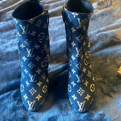 Beautiful Jean Material Boots Must Sell. New In Box. Luxury Blue Boots With Round Toe, Designer Blue Boots With Round Toe, Louis Vuitton Jeans, Jean Material, Louis Vuitton Boots, Louis Vuitton Shoes, Jeans Material, Shoes Heels Boots, Shoes Women Heels