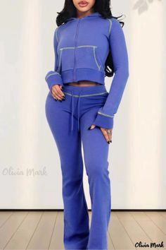 Olivia Mark - Chic and Practical Two-Piece Sweatpants Outfit for Women Outfit For Women, Sweatpants Outfit, Two Piece Pants Set, Flare Leg Pants, Casual Sets, Fall Outfits Women, Long Sleeve Sweatshirts, Hoodie Jacket, Light Purple